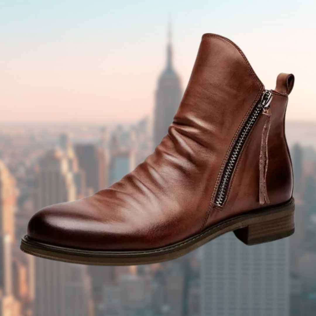 Herren Lederstiefel mit Reißverschluss - Elegante Schuhe-Braun-39-Luzern Mode