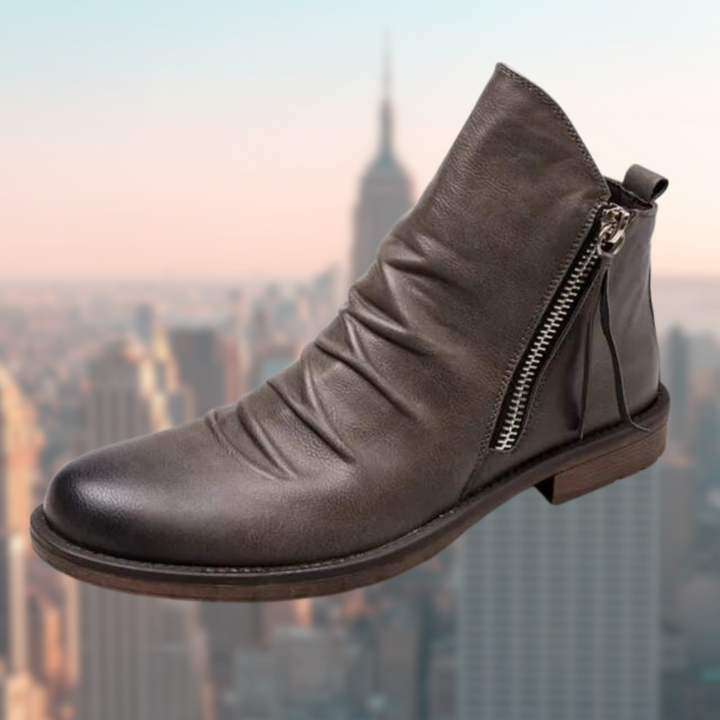 Herren Lederstiefel mit Reißverschluss - Elegante Schuhe-Grau-39-Luzern Mode