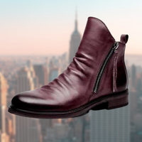 Herren Lederstiefel mit Reißverschluss - Elegante Schuhe-Rot-39-Luzern Mode