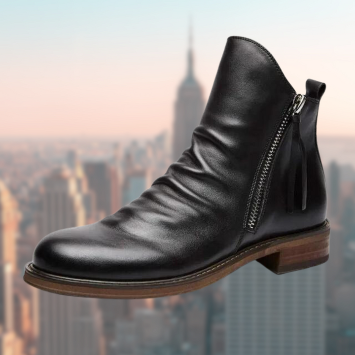 Herren Lederstiefel mit Reißverschluss - Elegante Schuhe-Schwarz-39-Luzern Mode