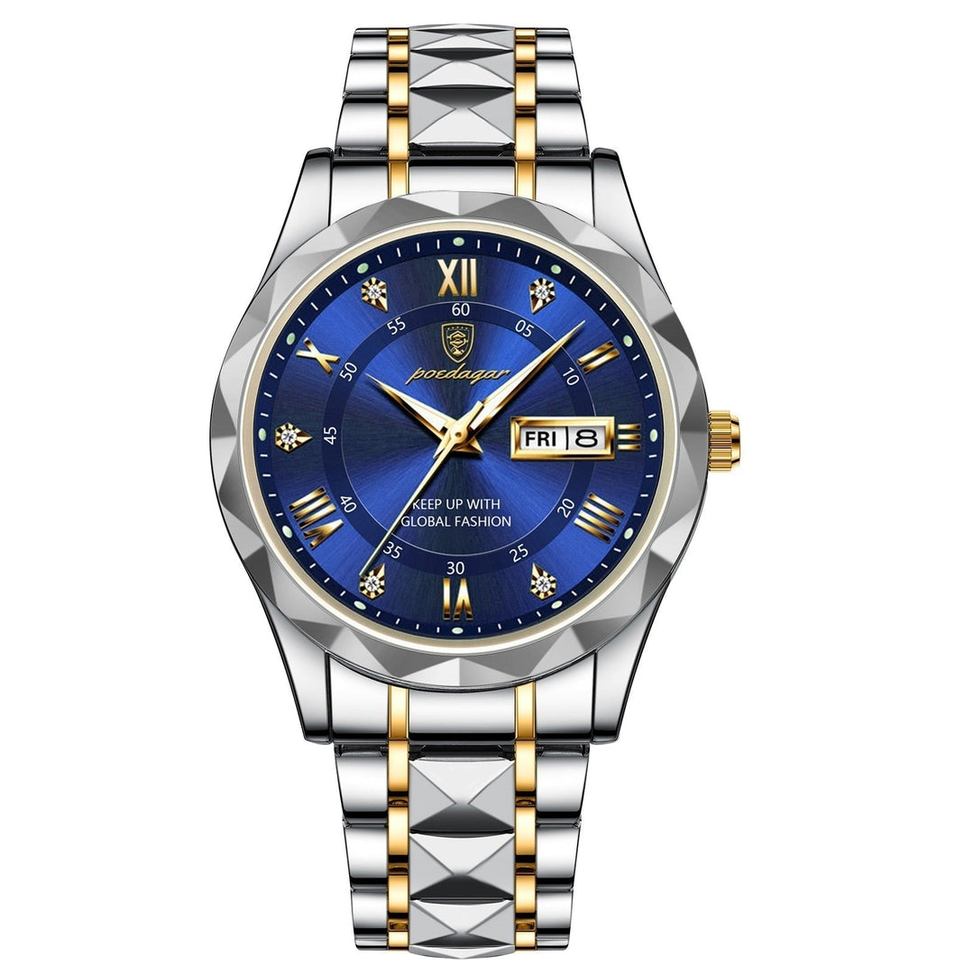 Herren Automatik Armbanduhr mit Leuchtzeigern und Datum-Gold Blau-Luzern Mode