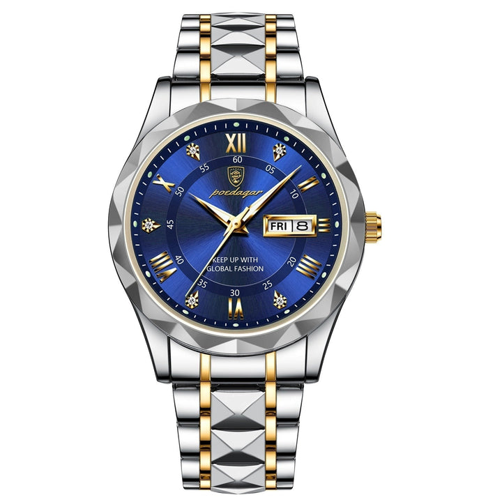 Herren Automatik Armbanduhr mit Leuchtzeigern und Datum-Gold Blau-Luzern Mode