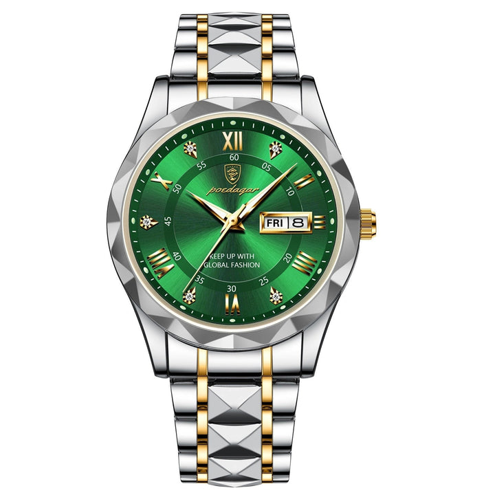 Herren Automatik Armbanduhr mit Leuchtzeigern und Datum-Gold Grün-Luzern Mode