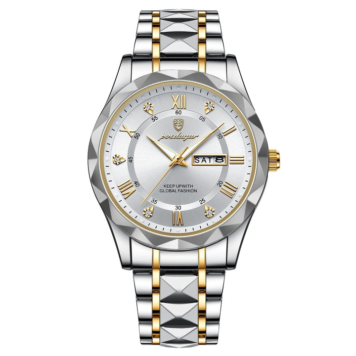 Herren Automatik Armbanduhr mit Leuchtzeigern und Datum-Gold Weiß-Luzern Mode