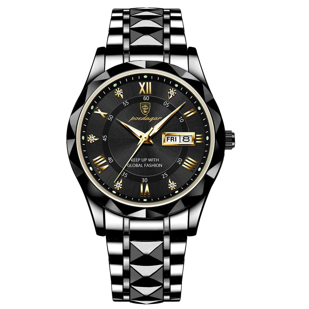 Herren Automatik Armbanduhr mit Leuchtzeigern und Datum-Schwarz Schwarz-Luzern Mode