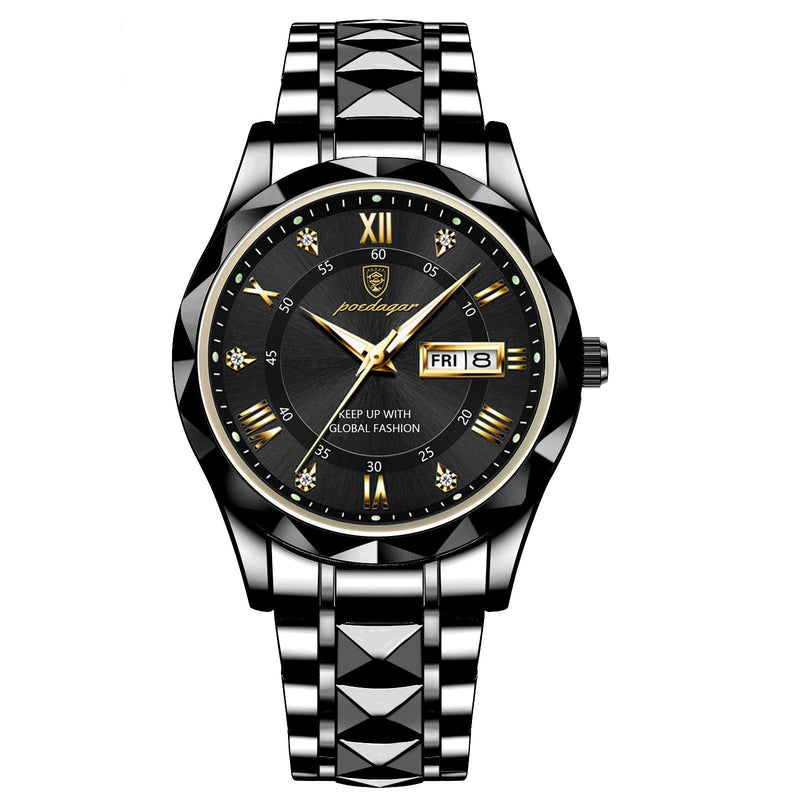 Herren Automatik Armbanduhr mit Leuchtzeigern und Datum-Schwarz Schwarz-Luzern Mode