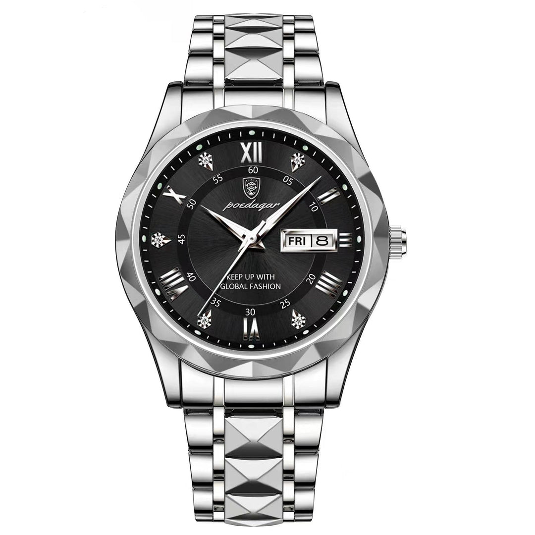 Herren Automatik Armbanduhr mit Leuchtzeigern und Datum-Silber Schwarz-Luzern Mode