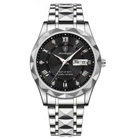 Herren Automatik Armbanduhr mit Leuchtzeigern und Datum-Silber Schwarz-Luzern Mode