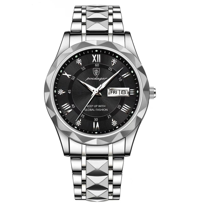 Herren Automatik Armbanduhr mit Leuchtzeigern und Datum-Silber Schwarz-Luzern Mode