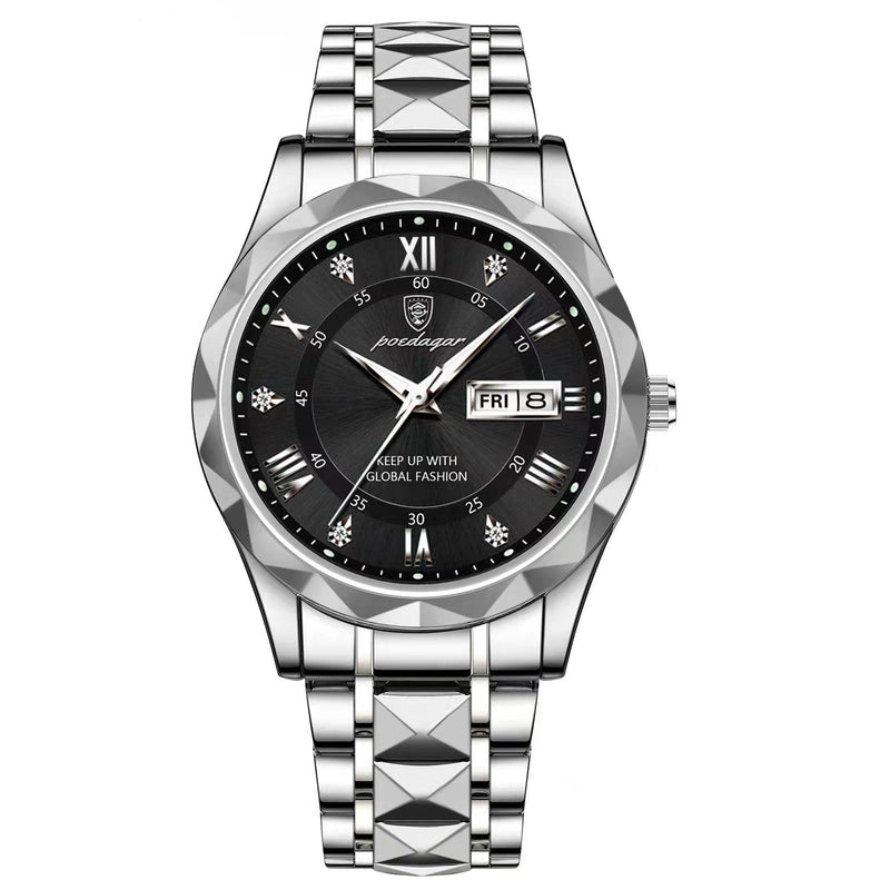 Herren Automatik Armbanduhr mit Leuchtzeigern und Datum-Silber Schwarz-Luzern Mode