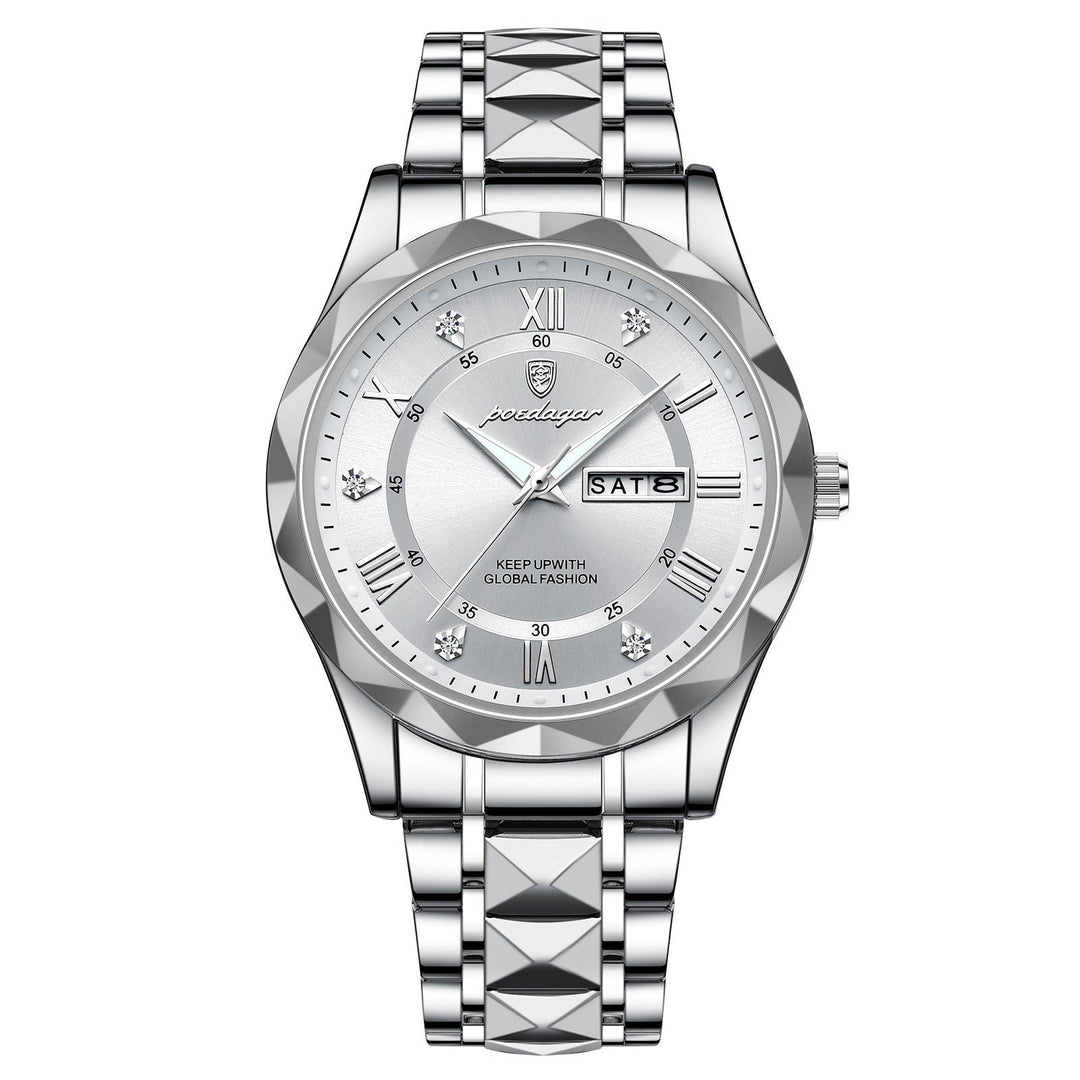 Herren Automatik Armbanduhr mit Leuchtzeigern und Datum-Silber Weiß-Luzern Mode