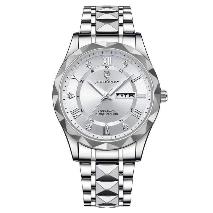Herren Automatik Armbanduhr mit Leuchtzeigern und Datum-Silber Weiß-Luzern Mode