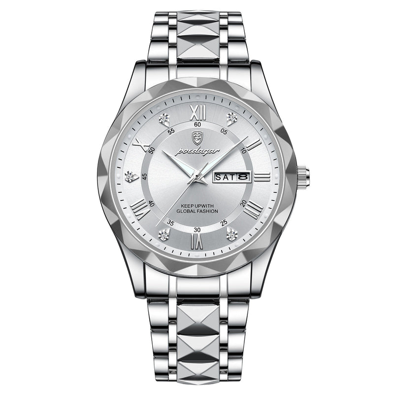 Herren Automatik Armbanduhr mit Leuchtzeigern und Datum-Silber Weiß-Luzern Mode
