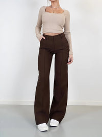 Damenmode: Elegante Hose mit weitem Bein und Top-Set-Braun-S-Luzern Mode