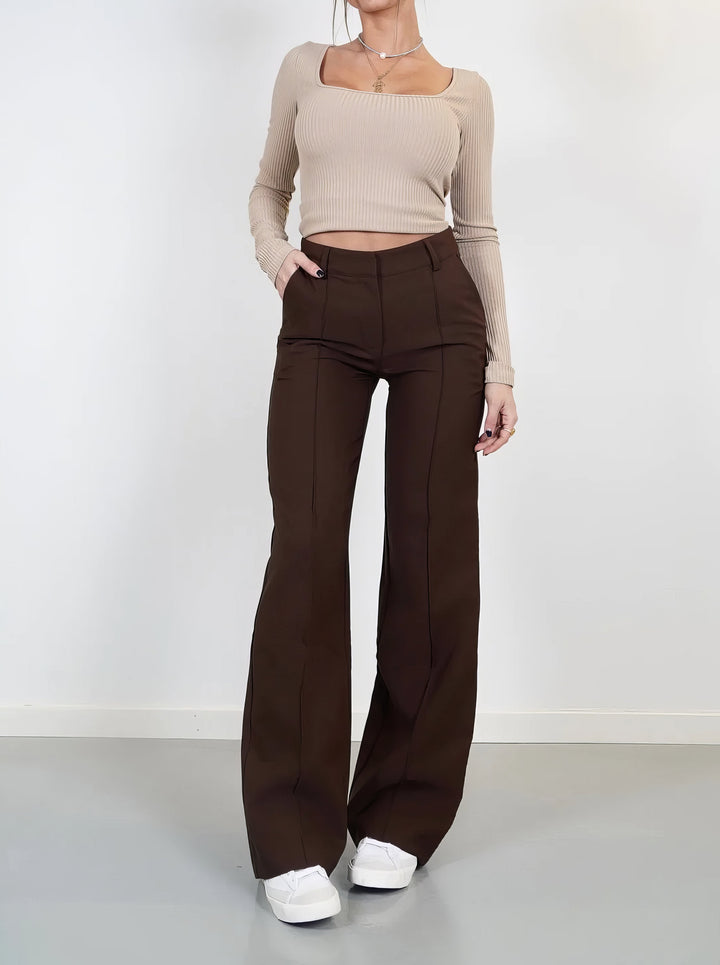 Damenmode: Elegante Hose mit weitem Bein und Top-Set-Braun-S-Luzern Mode