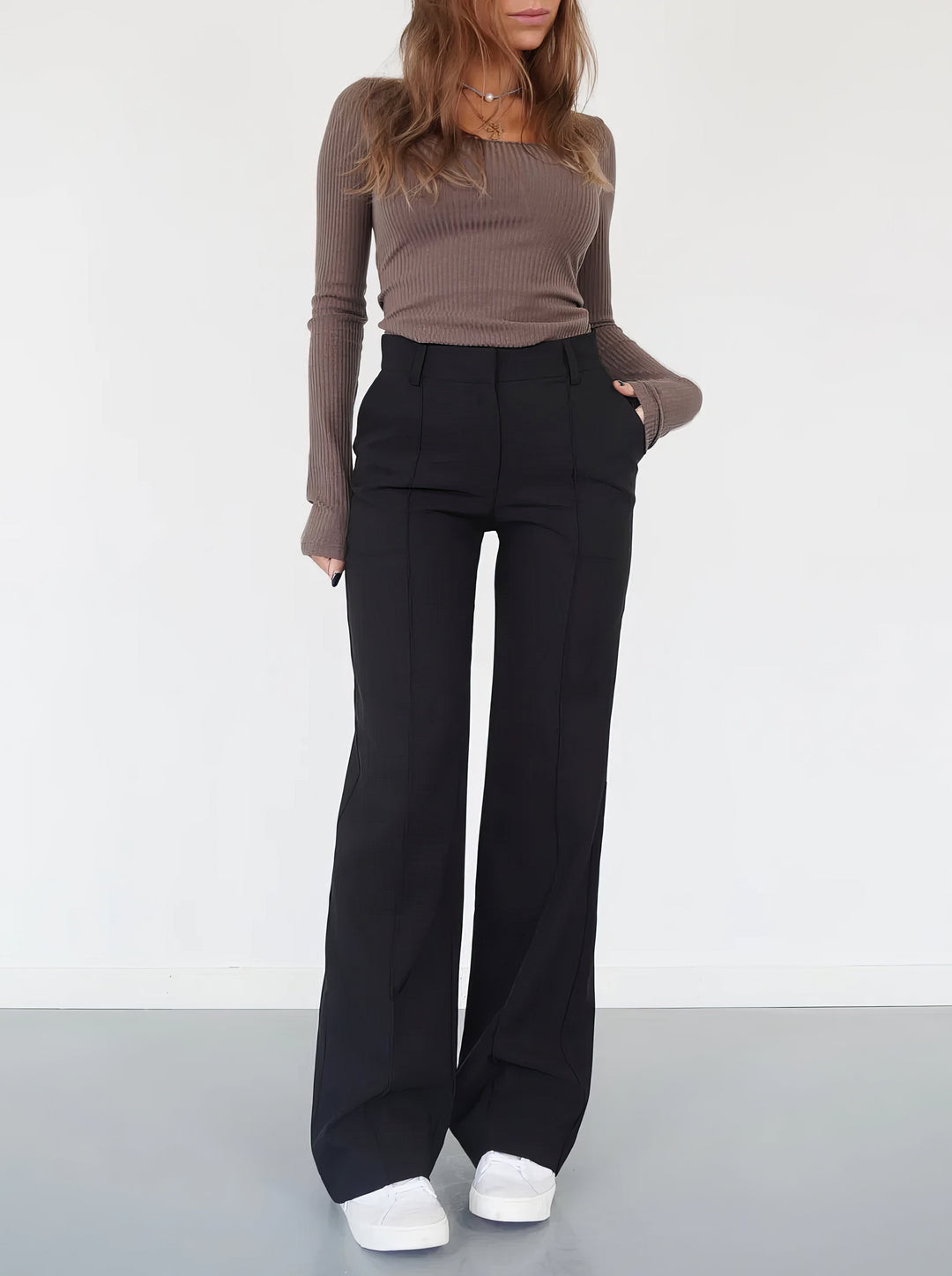 Damenmode: Elegante Hose mit weitem Bein und Top-Set-Schwarz-S-Luzern Mode