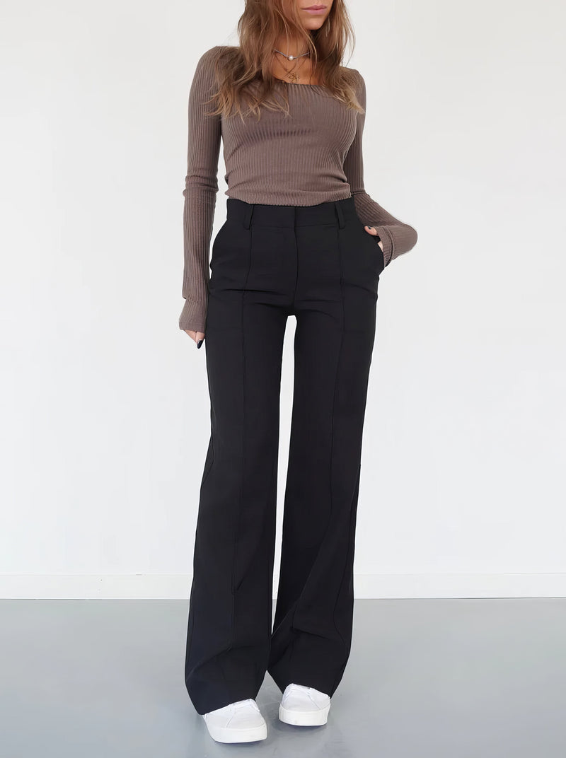 Damenmode: Elegante Hose mit weitem Bein und Top-Set-Schwarz-S-Luzern Mode