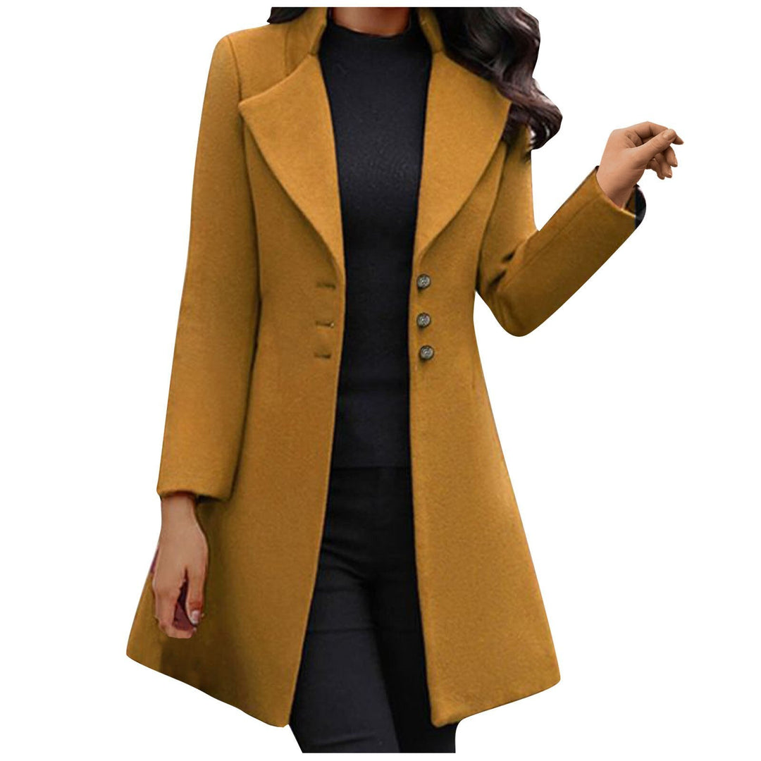 Damen Wintermantel elegant mit Knöpfen und Reverskragen-Gelb-S-Luzern Mode