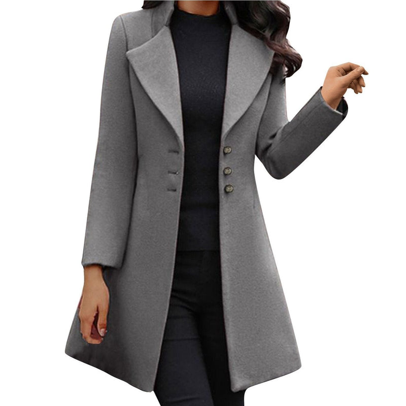 Damen Wintermantel elegant mit Knöpfen und Reverskragen-Grau-S-Luzern Mode
