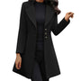 Damen Wintermantel elegant mit Knöpfen und Reverskragen-Schwarz-S-Luzern Mode