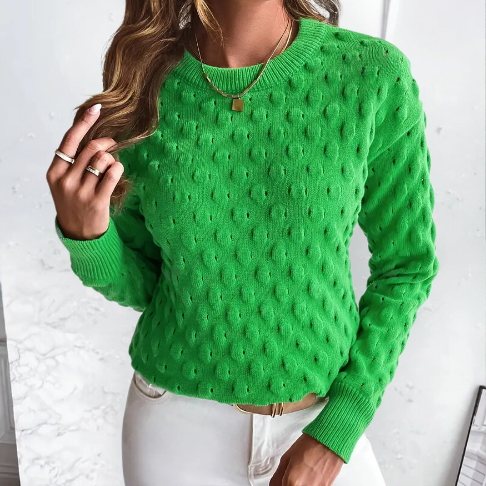 Damen Strickpullover mit Strukturmuster - Modischer Look-Grün-XS-Luzern Mode