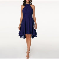 Midi-Kleid mit Rüschen | Hoher Kragen | Ärmellos | Einfarbig | Locker sitzend-Blau-S-Luzern Mode