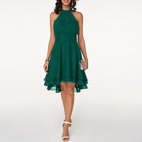 Midi-Kleid mit Rüschen | Hoher Kragen | Ärmellos | Einfarbig | Locker sitzend-Grün-S-Luzern Mode