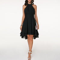 Midi-Kleid mit Rüschen | Hoher Kragen | Ärmellos | Einfarbig | Locker sitzend-Schwarz-S-Luzern Mode