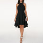 Midi-Kleid mit Rüschen | Hoher Kragen | Ärmellos | Einfarbig | Locker sitzend-Schwarz-S-Luzern Mode
