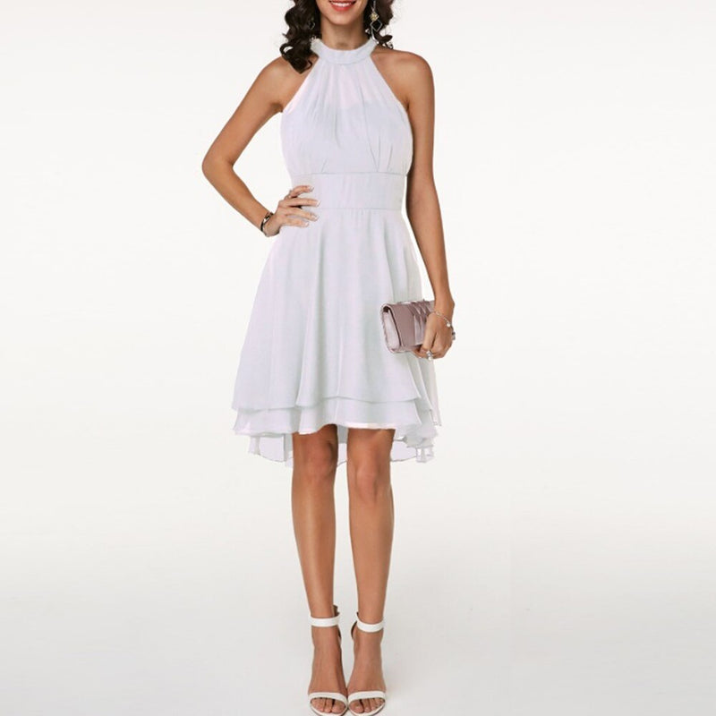 Midi-Kleid mit Rüschen | Hoher Kragen | Ärmellos | Einfarbig | Locker sitzend-Luzern Mode