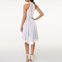 Midi-Kleid mit Rüschen | Hoher Kragen | Ärmellos | Einfarbig | Locker sitzend-Weiß-S-Luzern Mode