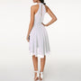 Midi-Kleid mit Rüschen | Hoher Kragen | Ärmellos | Einfarbig | Locker sitzend-Weiß-S-Luzern Mode
