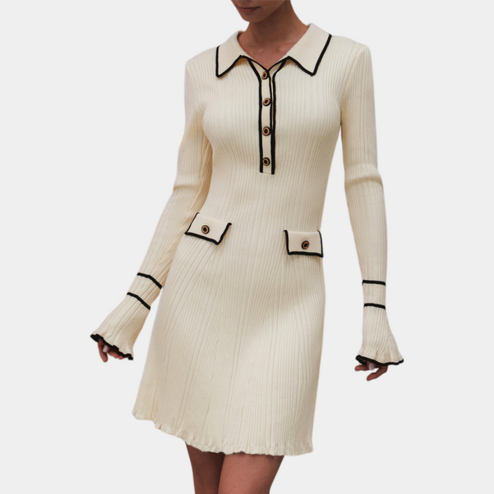 Strickkleid Damen mit Knopfleiste und Kragen Design-Luzern Mode