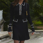 Strickkleid Damen mit Knopfleiste und Kragen Design-Schwarz-S-Luzern Mode