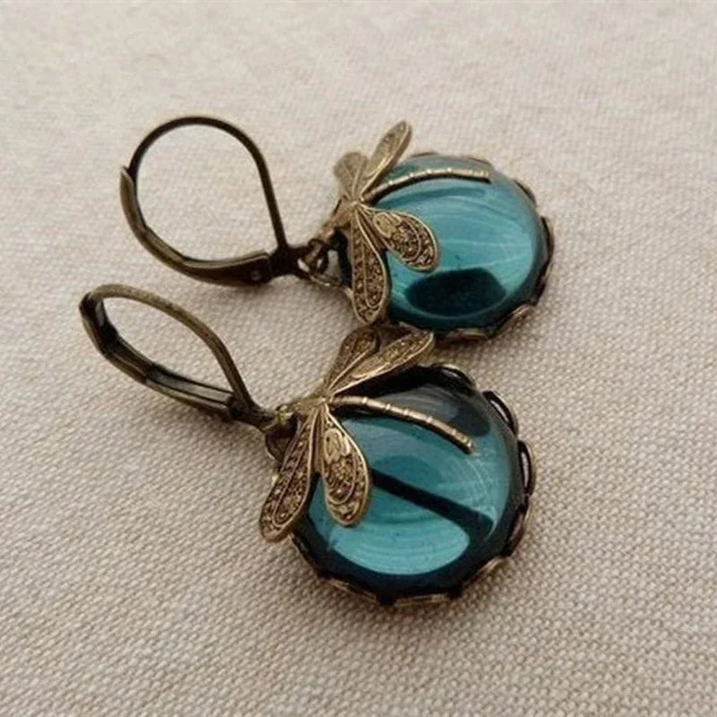 Goldene Ohrringe | Kristallanhänger Farbe Antik Einzigartig Stilvoll Vintage-Blau-Luzern Mode