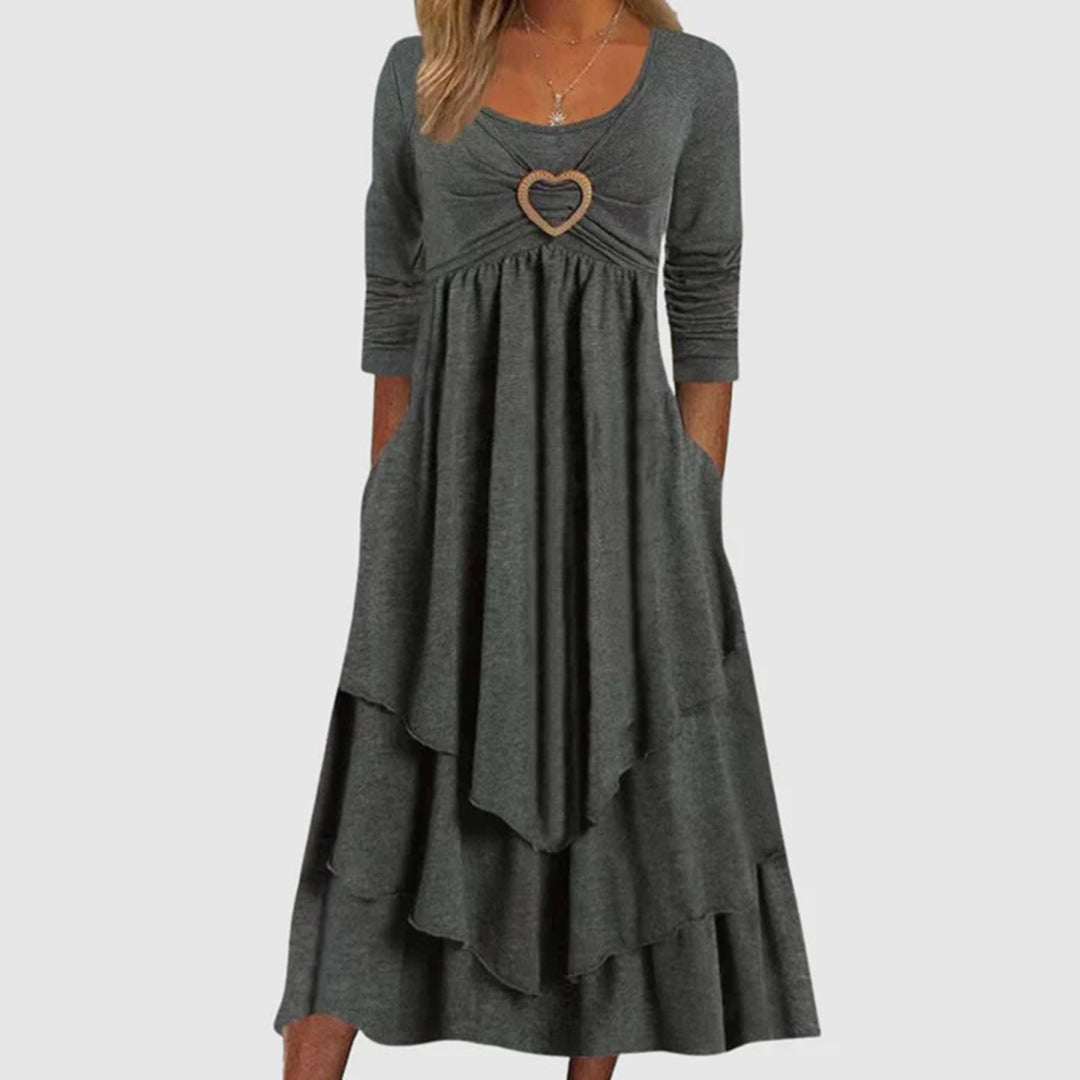 Herzdekor Damenkleid mit Taschen - Elegantes Maxikleid-Dunkelgrau-S-Luzern Mode