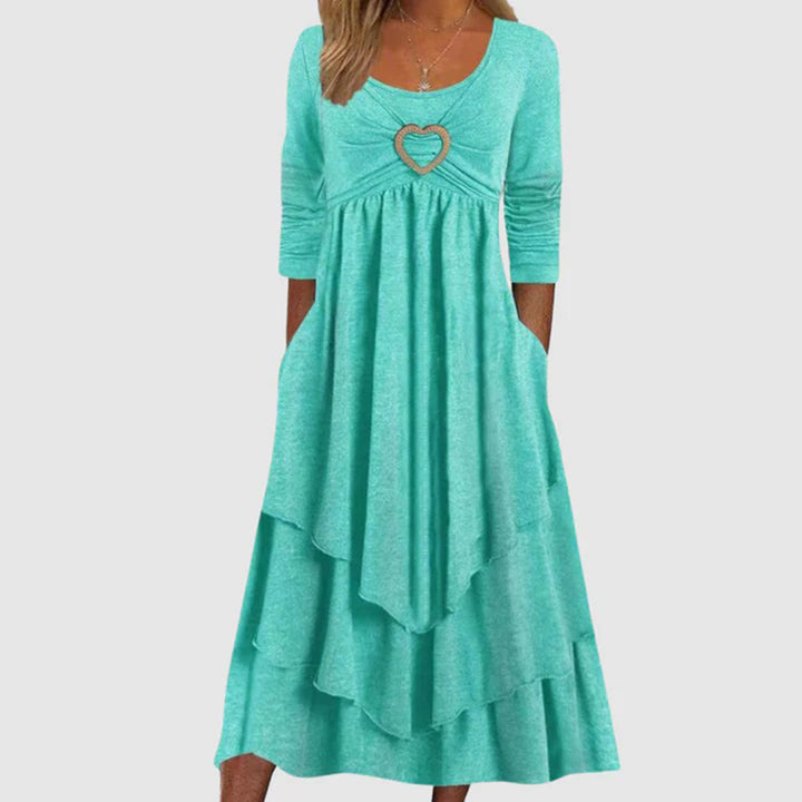 Herzdekor Damenkleid mit Taschen - Elegantes Maxikleid-Grün-S-Luzern Mode