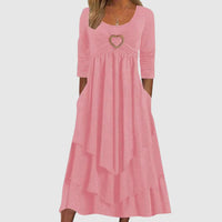 Herzdekor Damenkleid mit Taschen - Elegantes Maxikleid-Rosa-S-Luzern Mode