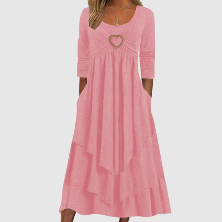 Herzdekor Damenkleid mit Taschen - Elegantes Maxikleid-Rosa-S-Luzern Mode