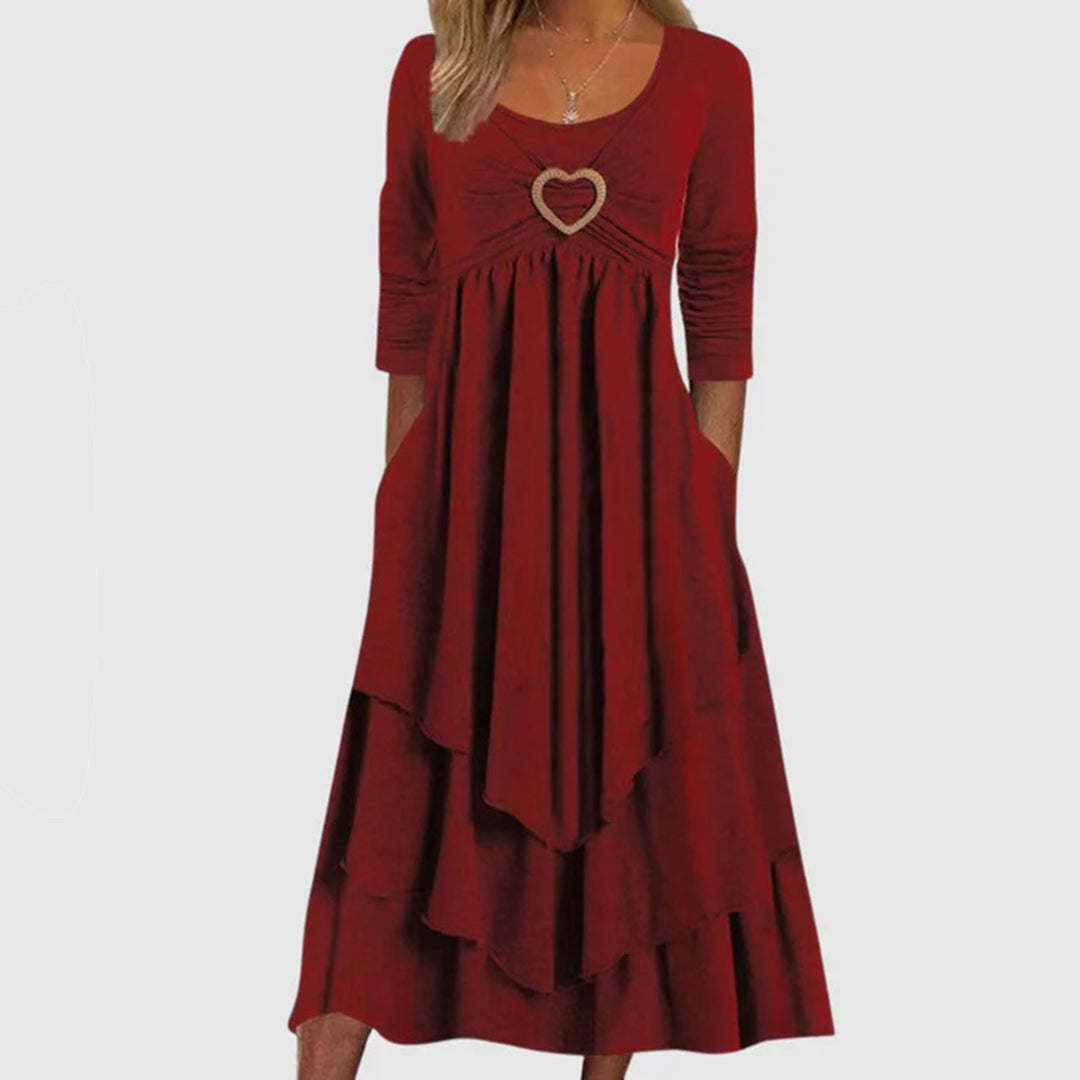 Herzdekor Damenkleid mit Taschen - Elegantes Maxikleid-Rot-S-Luzern Mode