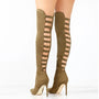 Damen Overknee Stiefel mit Absatz und Spitzem Zehendesign-Apricot-34-Luzern Mode