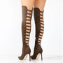 Damen Overknee Stiefel mit Absatz und Spitzem Zehendesign-Braun-34-Luzern Mode
