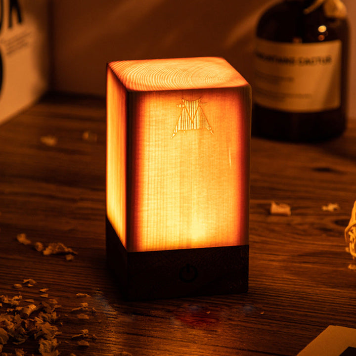 Tischlampe | Holzoptik Stilvoll Modern Langlebig Wiederaufladbar Vielseitig-Quadrat-6cm x 6cm x 10cm-Luzern Mode