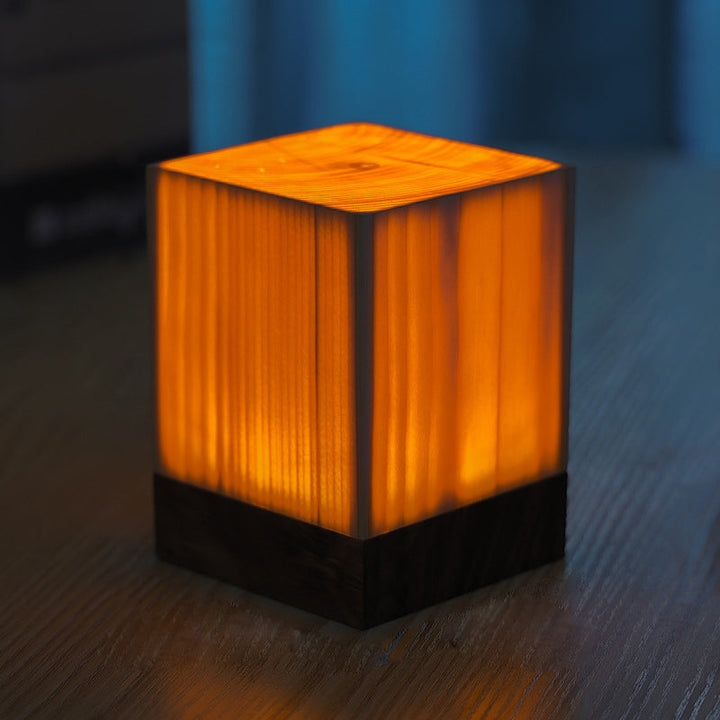 Tischlampe | Holzoptik Stilvoll Modern Langlebig Wiederaufladbar Vielseitig-Quadrat-8cm x 8cm x 12cm-Luzern Mode