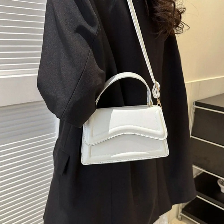 Luxuriöse Damenhandtasche aus Leder mit Schulterriemen-Weiß-Luzern Mode