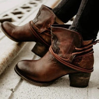 Damen Stiefeletten mit Blockabsatz und Schnürdetails-Braun-35-Luzern Mode