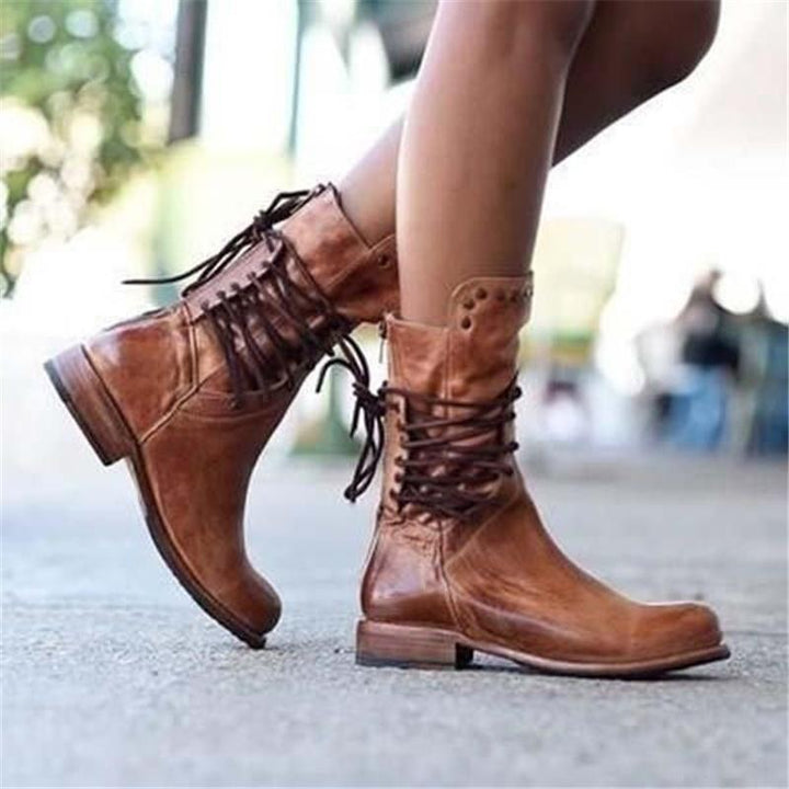 Damen Stiefeletten mit Nieten und Schnürung für Herbst/Winter-Luzern Mode