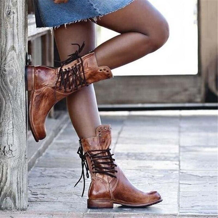 Damen Stiefeletten mit Nieten und Schnürung für Herbst/Winter-Luzern Mode