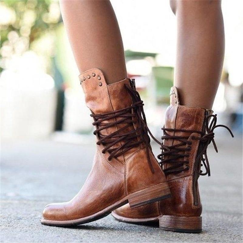 Damen Stiefeletten mit Nieten und Schnürung für Herbst/Winter-Luzern Mode