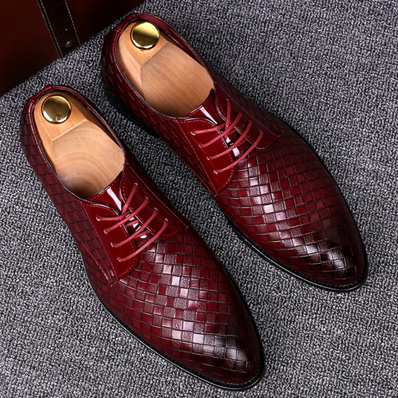 Herren Business Casual Lederschuhe mit Karomuster-Bordeauxrot-38-Luzern Mode